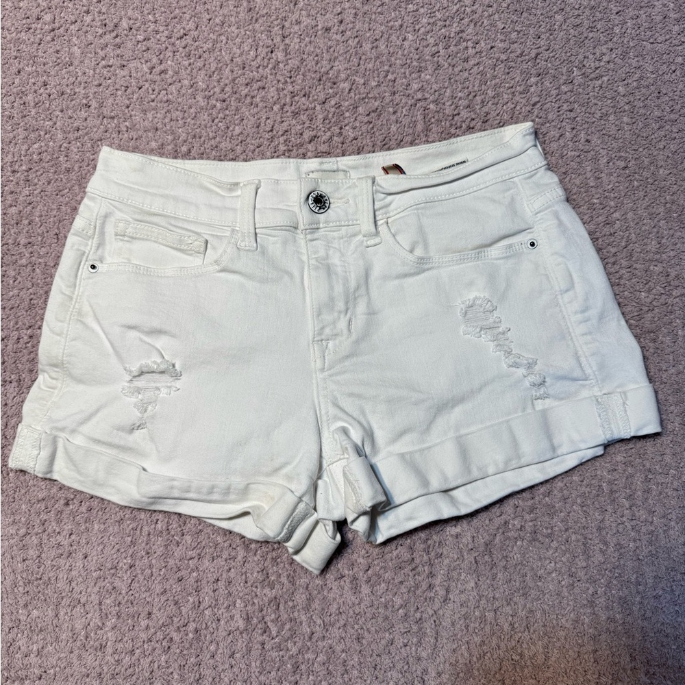 Sneak Peek White Distressed Jean Shorts